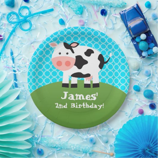 Boerderij Dier, zwarte witte koe, kinderfeest Papieren Bordje (Feest)