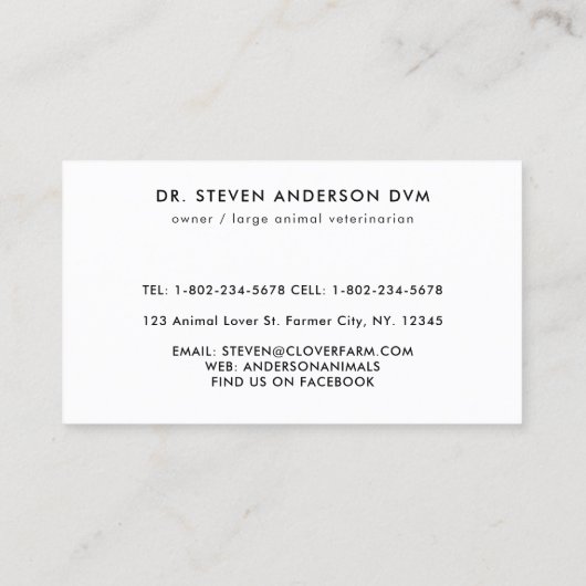 Boerderij Dierdieren Diervee Diervee Visitekaartje (Achterkant)