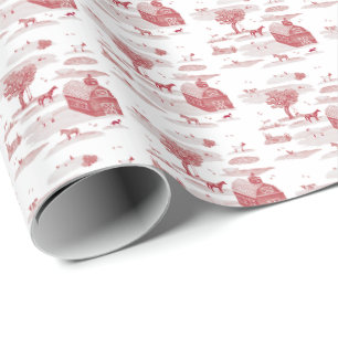 Boerderij Dieren Toile (Rood) Cadeaupapier