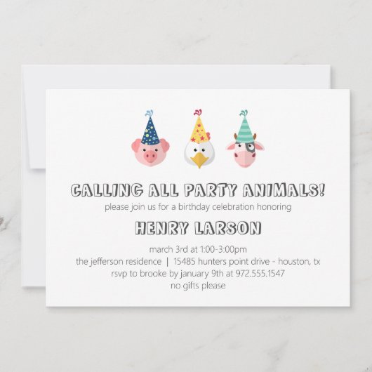 Boerderij Dierenkinderen Geopend op Barn Invite Kaart (Voorkant)