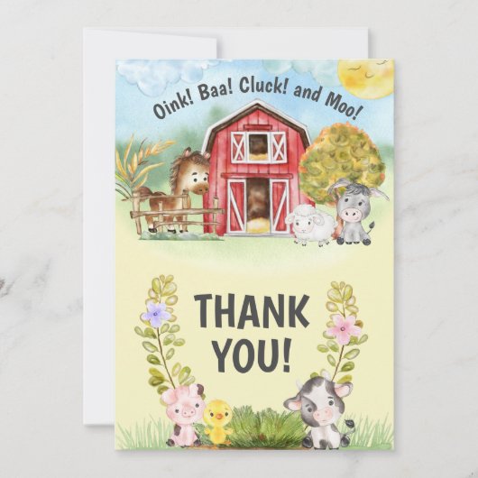 Boerderij Dierenschuur Theme 2e Verjaardag Bedankkaart (Voorkant)