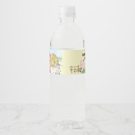 Boerderij Dierenschuur Theme 2e Verjaardag Waterfles Etiket (Voorkant)