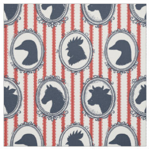 Boerderij Dierentuin Ticking Rood & Marineblauw Stof