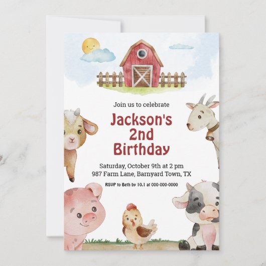 Boerderij Dierenverjaardagsuitnodiging Kaart (Voorkant)