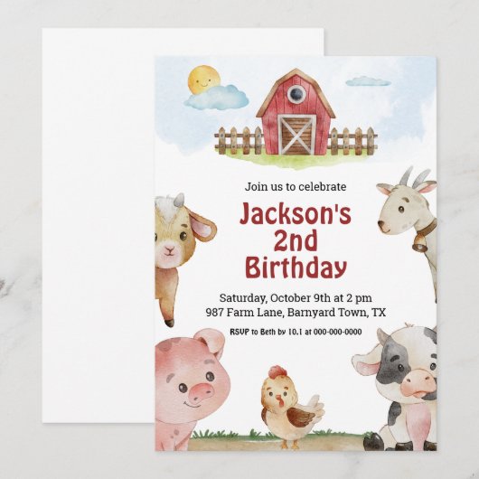 Boerderij Dierenverjaardagsuitnodiging Kaart (Voorkant / Achterkant)
