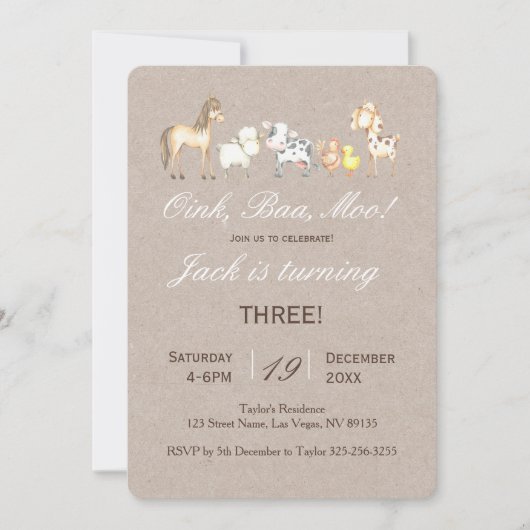 Boerderij Dierenverjaardagsuitnodiging Kaart (Voorkant)