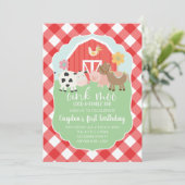 Boerderij dierenverjaardagsuitnodiging met rode pl kaart (Staand voorkant)