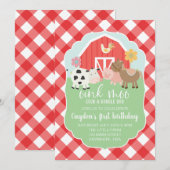 Boerderij dierenverjaardagsuitnodiging met rode pl kaart (Voorkant / Achterkant)