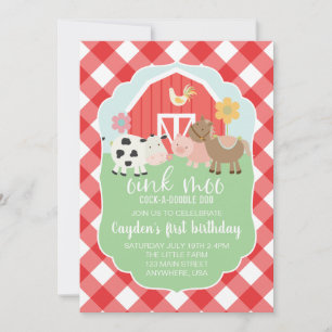 Boerderij dierenverjaardagsuitnodiging met rode pl kaart