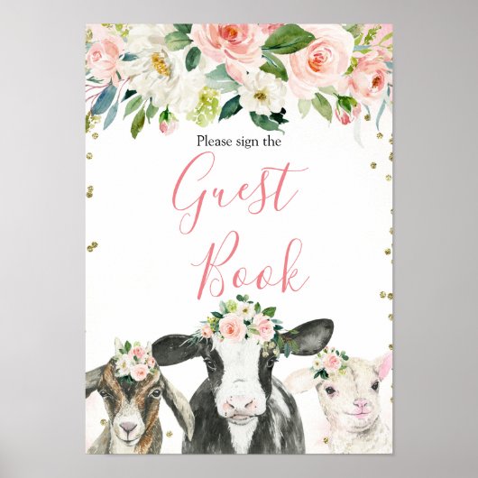 Boerderij Dierenvezel Baby shower Guest Book Poster (Voorkant)