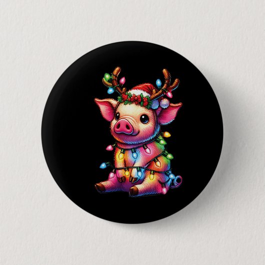 Boerderij Dierenvrienden Varken dragen kerstmuts Ronde Button 5,7 Cm (Voorkant)