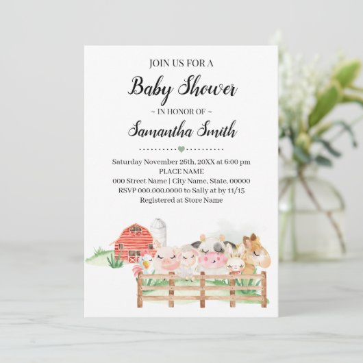 Boerderij Dierlijk Baby shower Landdieren Kaart (Staand voorkant)