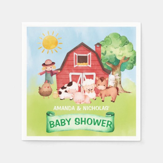 boerderij dierlijk baby shower servet (Voorkant)