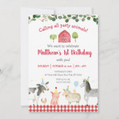 Boerderij dierlijk groen 1e verjaardag kaart (Voorkant)