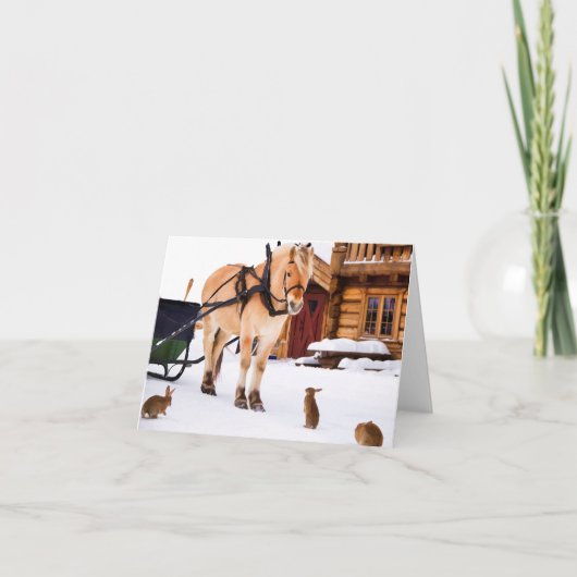 Boerderij dierlijk praatpaard en konijnen feestdagen kaart (Voorkant)