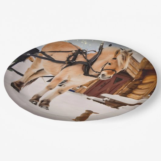 Boerderij dierlijk praatpaard en konijnen papieren bordje (Gekanteld)