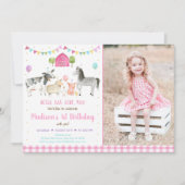 Boerderij dierlijk roze goudballon kaart (Voorkant)