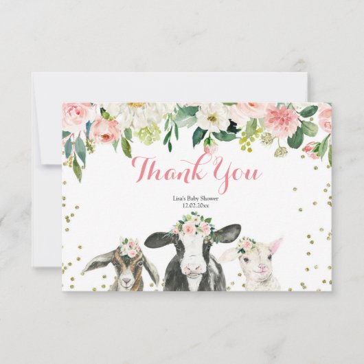 Boerderij Dierlijke Baby showers Bedankkaart (Voorkant)