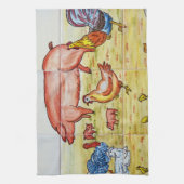  boerderij dierlijke illustratie varkenskippen lam theedoek (Verticaal)