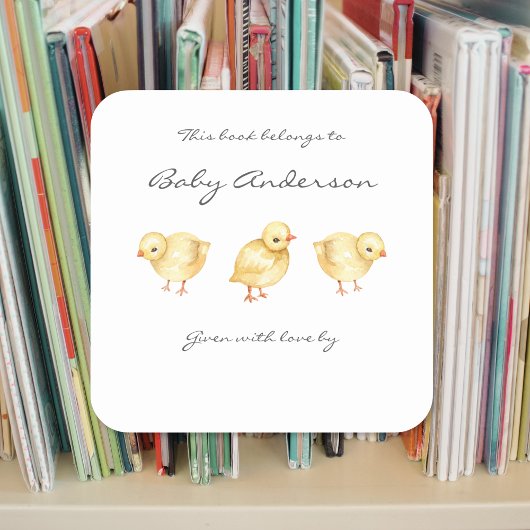 Boerderij Dierlijke kuikens baby shower Bookplaat Vierkante Sticker
