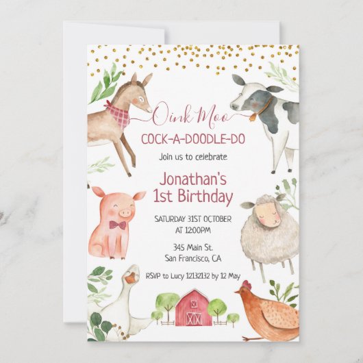 Boerderij Dierlijke Oink Moo Cockadoodle Doo Verja Kaart (Voorkant)