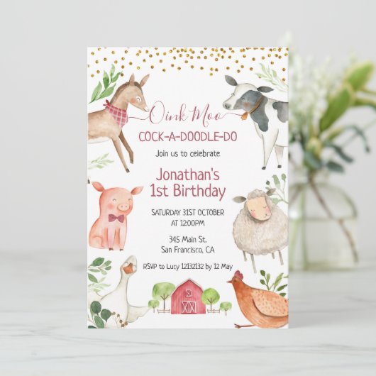 Boerderij Dierlijke Oink Moo Cockadoodle Doo Verja Kaart (Staand voorkant)