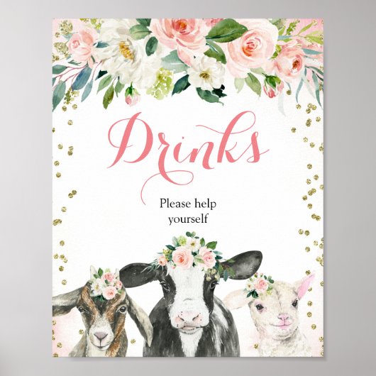 Boerderij Dierlijke Vlamjes Een Drink ondertekenen Poster (Voorkant)