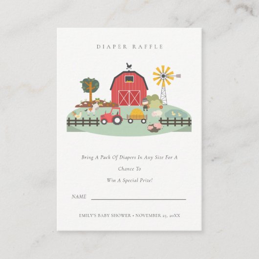 Boerderij Dierpapier Raffle Baby shower Informatiekaartje (Voorkant)