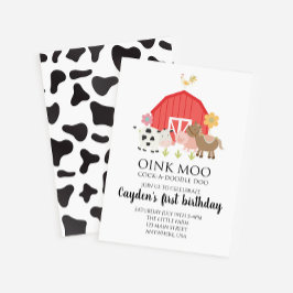 Boerderij dierverjaardag uitnodiging met koe druk