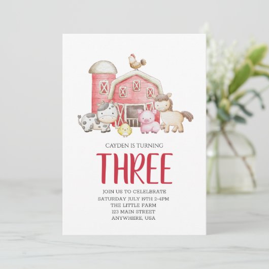 Boerderij dierverjaardag uitnodiging met koe druk (Staand voorkant)