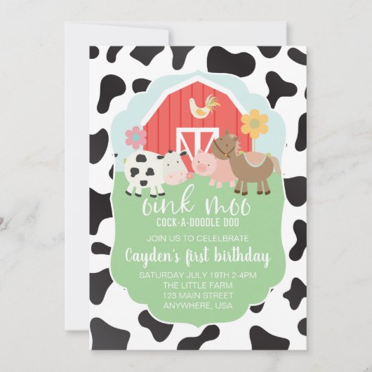 Boerderij dierverjaardag uitnodiging met koe druk (Voorkant)