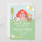 Boerderij dierverjaardag uitnodiging met roze plei (Voorkant)