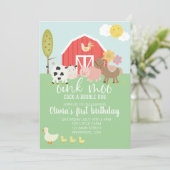 Boerderij dierverjaardag uitnodiging met roze plei (Staand voorkant)