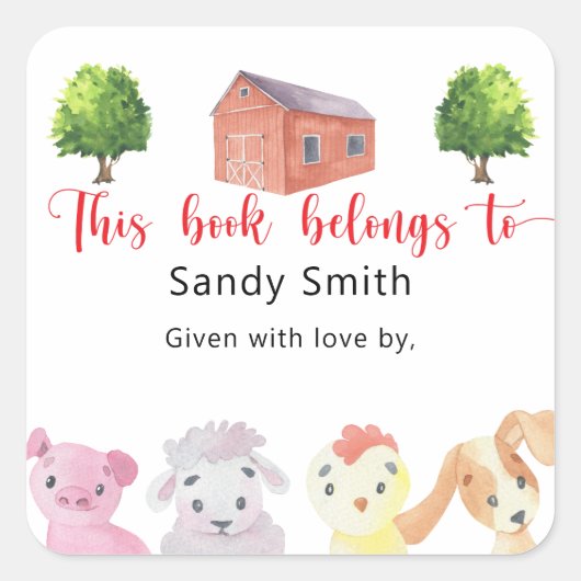 Boerderij - dit boek behoort toe aan vierkante sticker (Voorkant)