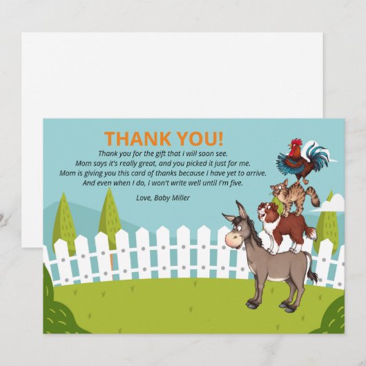 Boerderij Donkey Baby shower Dank je wel Bedankkaart (Voorkant / Achterkant)