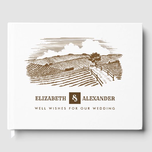 Boerderij Drawing Rustic Wedding Guest Books Gastenboek (Voorkant)