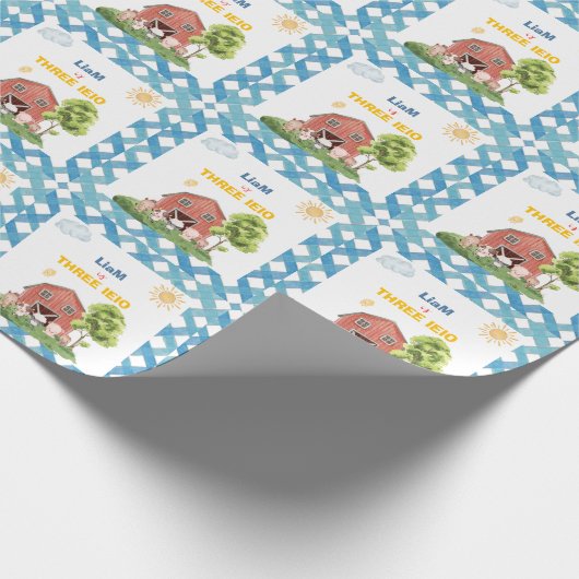 Boerderij Drie I-E-I-O 3de Verjaardag  Cadeaupapier (Hoek)