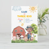 Boerderij drie I-E-I-O 3e verjaardag foto uitnodig Kaart (Staand voorkant)