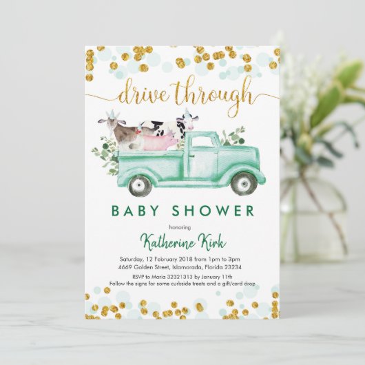 Boerderij drive through Baby shower Kaart (Staand voorkant)