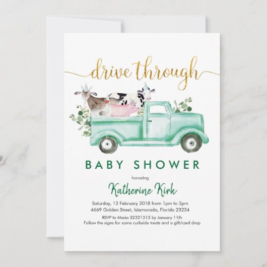 Boerderij drive through Baby shower Kaart (Voorkant)