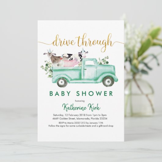 Boerderij drive through Baby shower Kaart (Staand voorkant)