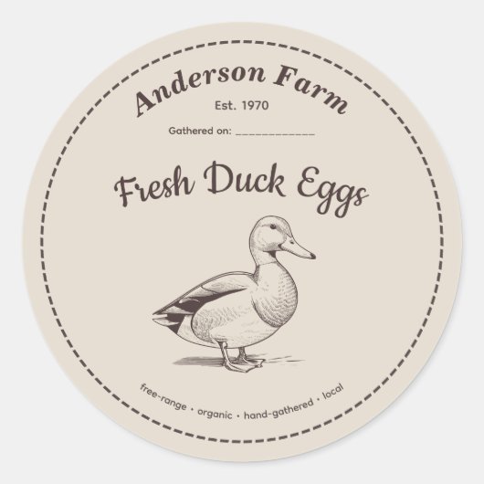 Boerderij Eend Eggs Label Bruine Sticker (Voorkant)