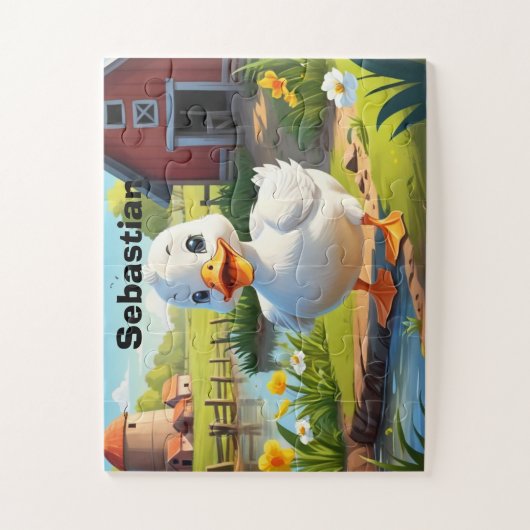 Boerderij eend gepersonaliseerd legpuzzel (Verticaal)