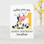 boerderij eerste geboorthday Boy Koe card Kaart (Gele Bloem)