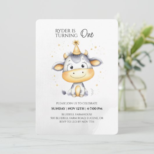 Boerderij eerste verjaardag uitnodiging (Staand voorkant)