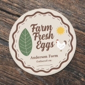Boerderij Eggs Label Sticker met Kip, Zon en Blad