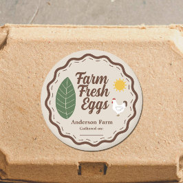 Boerderij Eggs Label Sticker met Kip, Zon en Blad