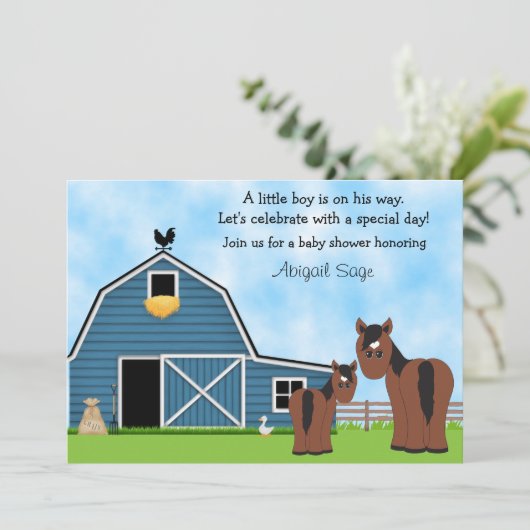 Boerderij en Baby shower uitnodiging voor jongens (Staand voorkant)