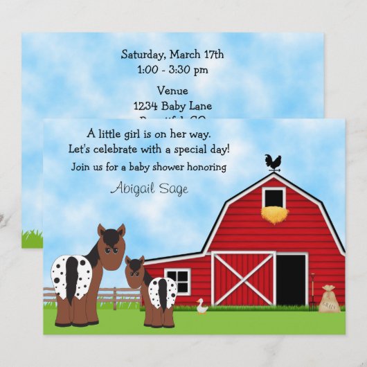 Boerderij en Baby shower uitnodiging voor meisjes (Voorkant / Achterkant)