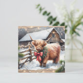 Boerderij en Highland Koe Kerst Kaart (Staand voorkant)